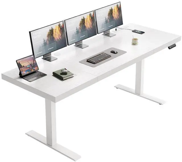 Main image of 71 Inch Executive Electric Standing Desk, Height Adjustable Desk with Power Outlet & 1.38" Thick 3-Piece Desktop, Sit Stand Computer Desk for Home, Office, Conference Room, White