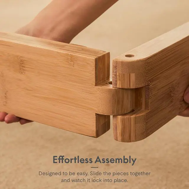 Alt view image 4 of 7 - Hako G4 Bamboo Bed Frame with Japanese Joinery, Queen Size Bed Frame with Storage Headboard, Charging Station, SGS Certified Japanese Bed Frame, 1300lb Capacity, Oak