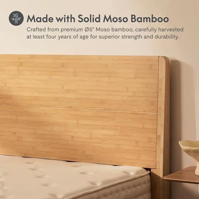 Alt view image 6 of 7 - Hako G4 Bamboo Bed Frame with Japanese Joinery, Queen Size Bed Frame with Storage Headboard, Charging Station, SGS Certified Japanese Bed Frame, 1300lb Capacity, Oak