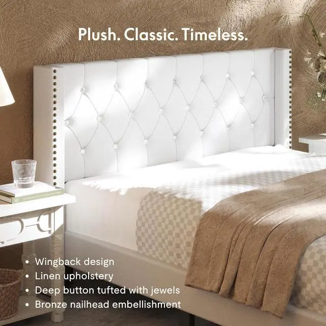 Alt view image 6 of 7 - Queen Size Upholstered Adjustable Bed Wingback Tufted Headboard, Head Incline, Sturdy Wooden Slats, 700 lbs Capacity, No Box Spring Needed, Easy Assembly, White