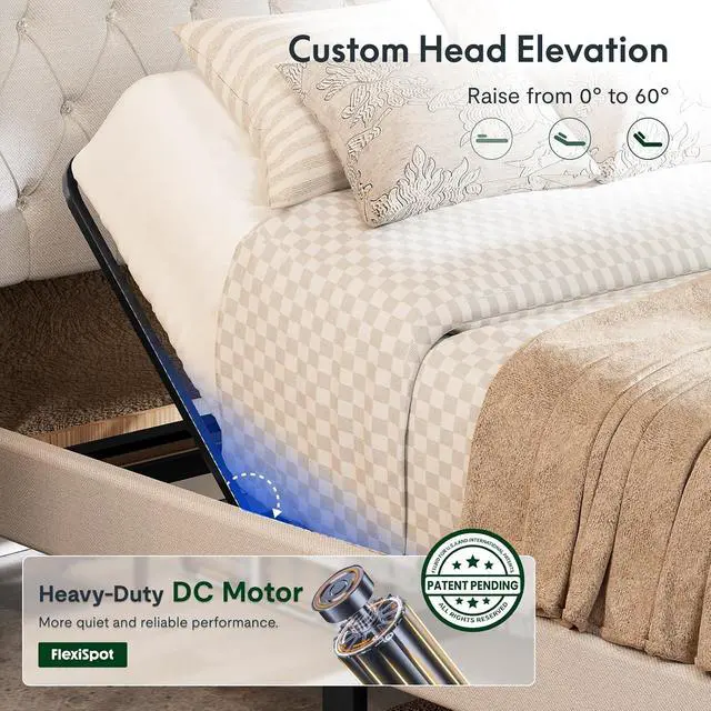 Alt view image 5 of 7 - Queen Size Upholstered Adjustable Bed Wingback Tufted Headboard, Head Incline, Sturdy Wooden Slats, 700 lbs Capacity, No Box Spring Needed, Easy Assembly, White