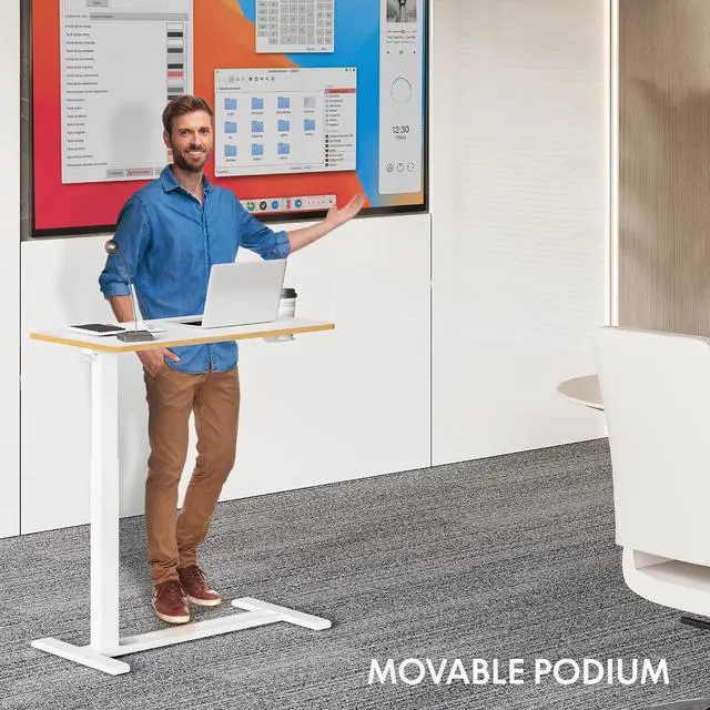 Alt view image 2 of 7 - H7 Adjustable Overbed Bedside Table with Wheels Pneumatic Mobile Standing Laptop Desk Rolling Computer Cart Movable Overbed Table Hospital Home Use (31.5" W x 17.7" D, White Maple Large)