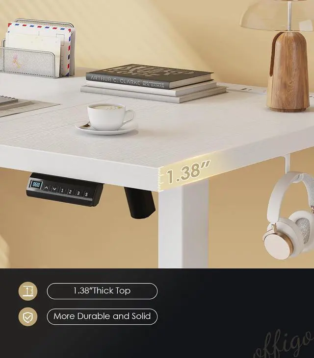Alt view image 5 of 7 - 71 Inch Executive Electric Standing Desk, Height Adjustable Desk with Power Outlet & 1.38" Thick 3-Piece Desktop, Sit Stand Computer Desk for Home, Office, Conference Room, White