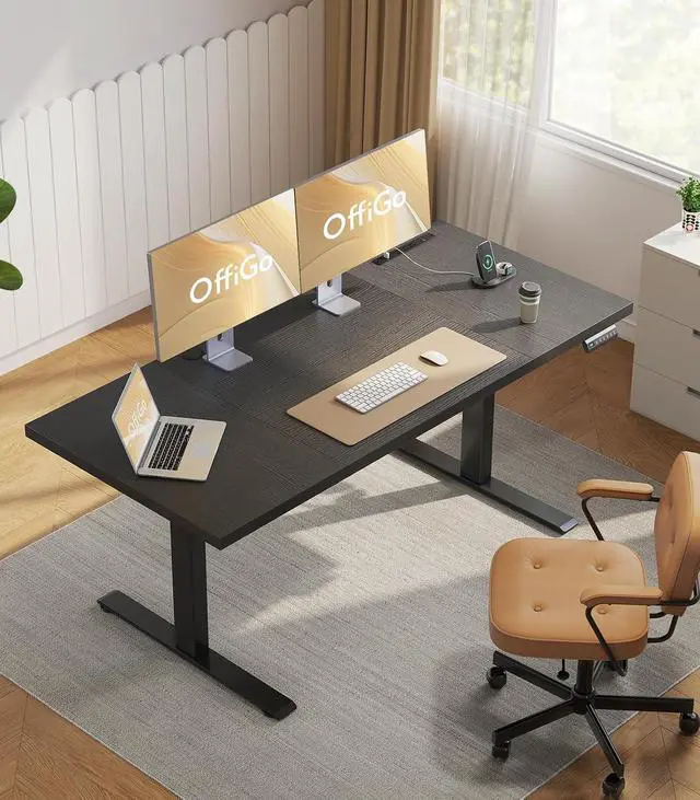 Alt view image 2 of 7 - 71 Inch Executive Electric Standing Desk, Height Adjustable Desk with Power Outlet & 1.38" Thick 3-Piece Desktop, Sit Stand Computer Desk for Home, Office, Conference Room, Black