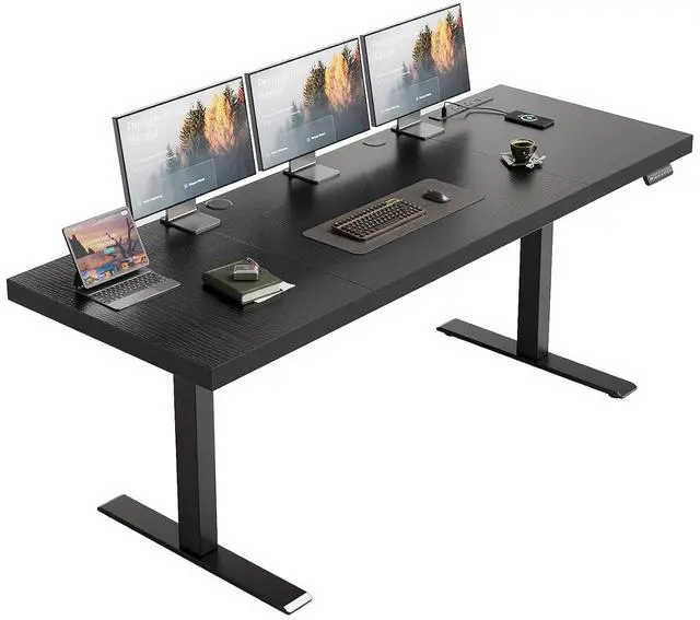 Main image of 71 Inch Executive Electric Standing Desk, Height Adjustable Desk with Power Outlet & 1.38" Thick 3-Piece Desktop, Sit Stand Computer Desk for Home, Office, Conference Room, Black