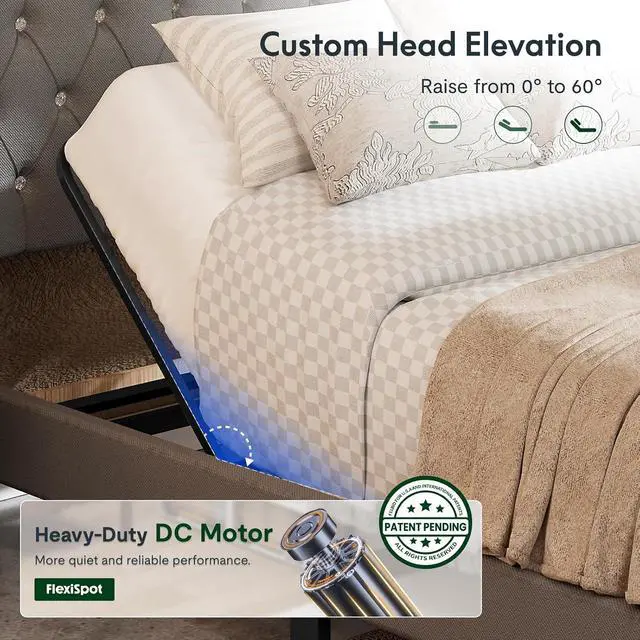 Alt view image 5 of 7 - Full Size Upholstered Adjustable Bed Wingback Tufted Headboard, Head Incline, Sturdy Wooden Slats, 700 lbs Capacity, No Box Spring Needed, Easy Assembly, Grey