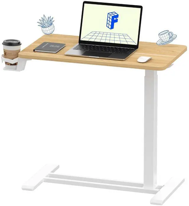 Main image of H7 Adjustable Overbed Bedside Table with Wheels Pneumatic Mobile Standing Desk Laptop Desk Rolling Computer Cart Movable Overbed Table Hospital Home Use(27.6" W x 15.7" D, Maple Table)