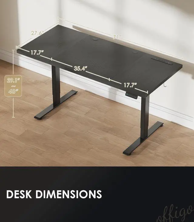 Alt view image 4 of 7 - 71 Inch Executive Electric Standing Desk, Height Adjustable Desk with Power Outlet & 1.38" Thick 3-Piece Desktop, Sit Stand Computer Desk for Home, Office, Conference Room, Black