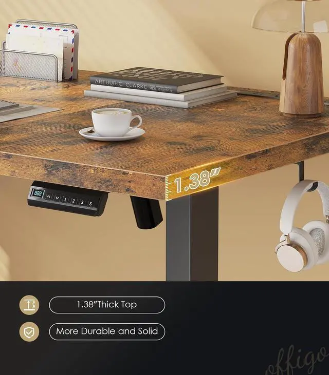 Alt view image 6 of 7 - 71 Inch Executive Electric Standing Desk, Height Adjustable Desk with Power Outlet & 1.38" Thick 3-Piece Desktop, Sit Stand Computer Desk for Home, Office, Conference Room, Rustic Brown