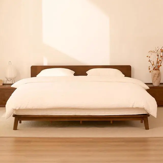 Main image of Hako G1 Solid Wood Platform Bed Frame King, Rubberwood, Tool-Free Assembly, 1500 lbs Heavy Duty, Storage Headboard with Charging Station, Low Profile Japandi Minimalist Design, Brown