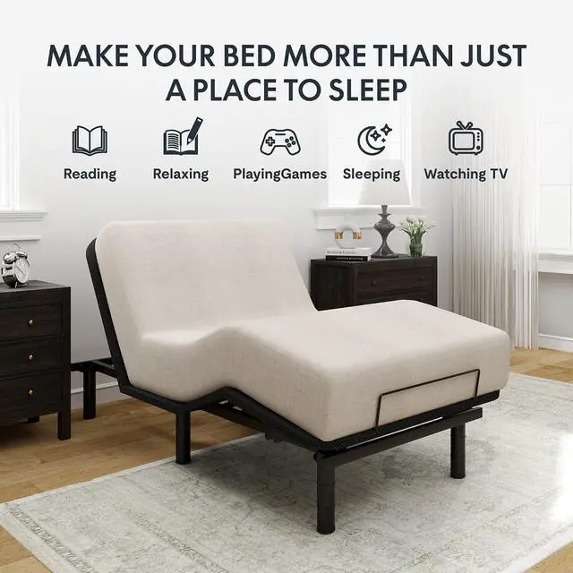 Alt view image 3 of 6 - Adjustable Bed Frame Base Twin XL,Segmented Design,Easy Assemble, Oxford Fabric Bedspread,Wired Remote,Whisper Quiet Durable Motor,Mattress Holder, No Box Spring.
