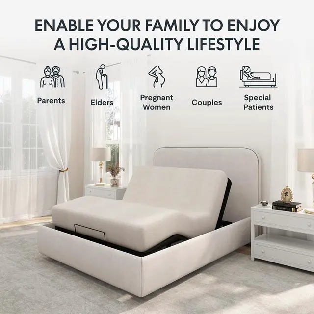 Alt view image 4 of 6 - Adjustable Bed Frame Base Twin XL,Segmented Design,Easy Assemble, Oxford Fabric Bedspread,Wired Remote,Whisper Quiet Durable Motor,Mattress Holder, No Box Spring.