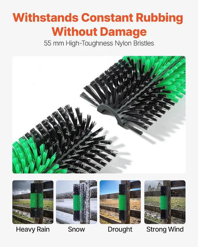 Alt view image 3 of 7 - Livestock Scratching Brush, 2PCS Goat Scratcher Brush Post with 8 Screws, 16.9" x 7.5" Cow Scratcher for Back Itch Relief, Massage Grooming Scratch Tool for Horse Cattle Sheep Pig, Green & Black