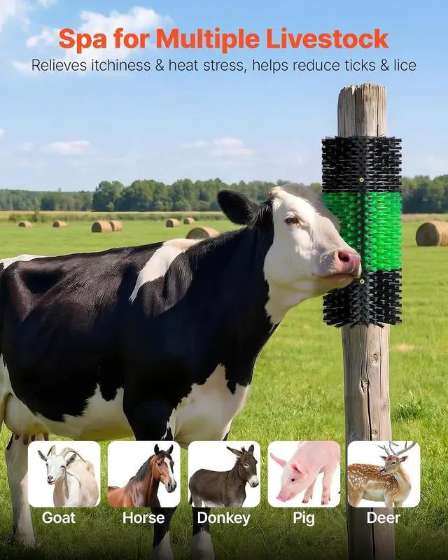 Alt view image 2 of 7 - Livestock Scratching Brush, 2PCS Goat Scratcher Brush Post with 8 Screws, 16.9" x 7.5" Cow Scratcher for Back Itch Relief, Massage Grooming Scratch Tool for Horse Cattle Sheep Pig, Green & Black