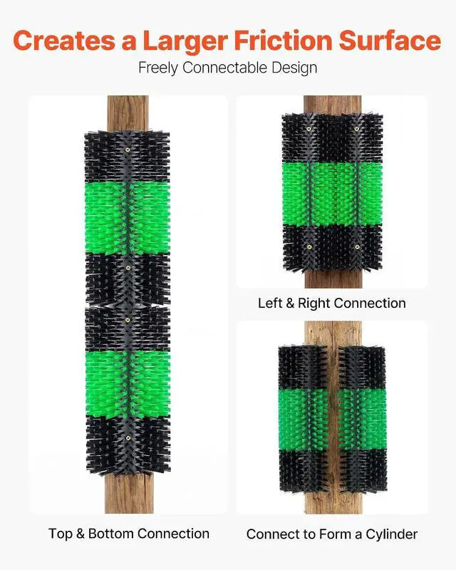 Alt view image 5 of 7 - Livestock Scratching Brush, 2PCS Goat Scratcher Brush Post with 8 Screws, 16.9" x 7.5" Cow Scratcher for Back Itch Relief, Massage Grooming Scratch Tool for Horse Cattle Sheep Pig, Green & Black