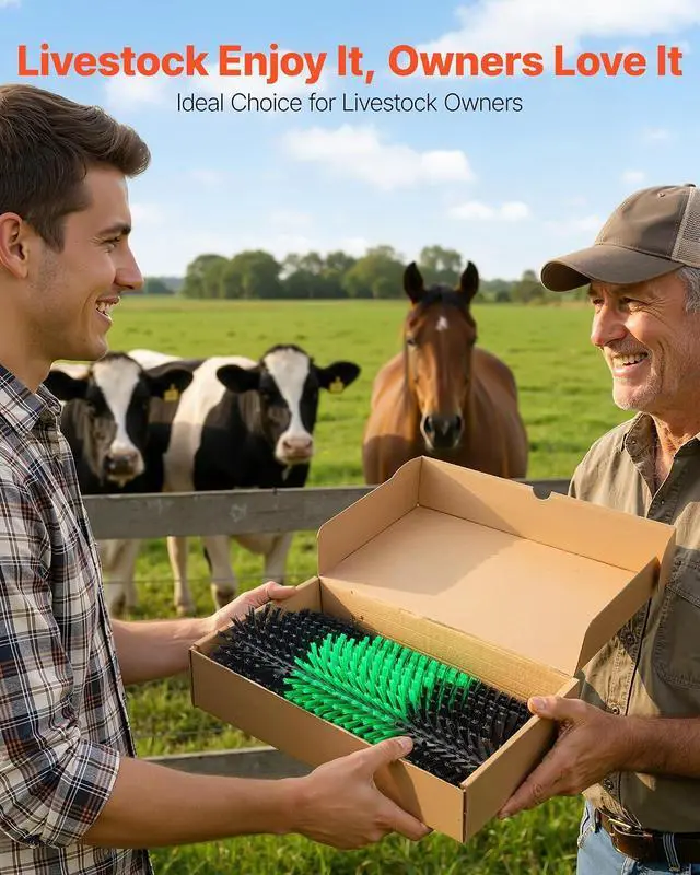 Alt view image 6 of 7 - Livestock Scratching Brush, 2PCS Goat Scratcher Brush Post with 8 Screws, 16.9" x 7.5" Cow Scratcher for Back Itch Relief, Massage Grooming Scratch Tool for Horse Cattle Sheep Pig, Green & Black