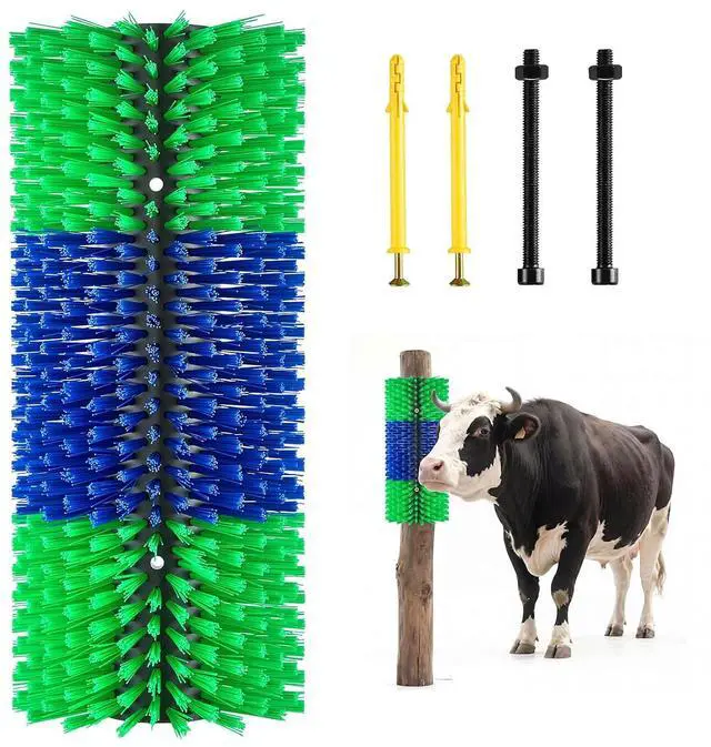 Main image of Livestock Scratching Brush, 1PC Goat Scratcher Brush Post with 4 Screws, 16.9" x 7.5" Cow Scratcher for Back Itch Relief, Massage Grooming Scratch Tool for Horse Cattle Sheep Pig, Green & Blue