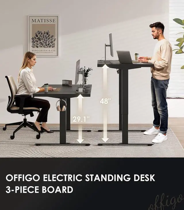 Alt view image 3 of 7 - 71 Inch Executive Electric Standing Desk, Height Adjustable Desk with Power Outlet & 1.38" Thick 3-Piece Desktop, Sit Stand Computer Desk for Home, Office, Conference Room, Black