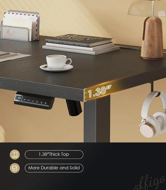 Alt view image 5 of 7 - 71 Inch Executive Electric Standing Desk, Height Adjustable Desk with Power Outlet & 1.38" Thick 3-Piece Desktop, Sit Stand Computer Desk for Home, Office, Conference Room, Black