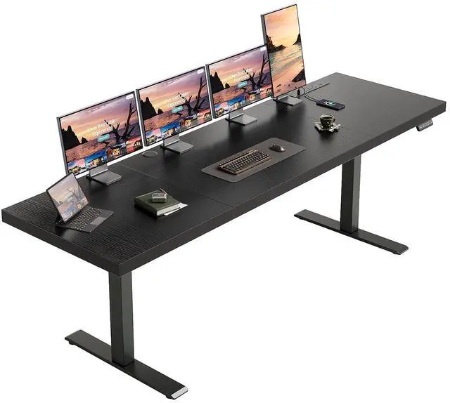 Main image of 79 Inch Executive Electric Standing Desk, Height Adjustable Desk with Power Outlet & 1.38" Thick 3-Piece Desktop, Sit Stand Computer Desk for Home, Office, Conference Room, Black