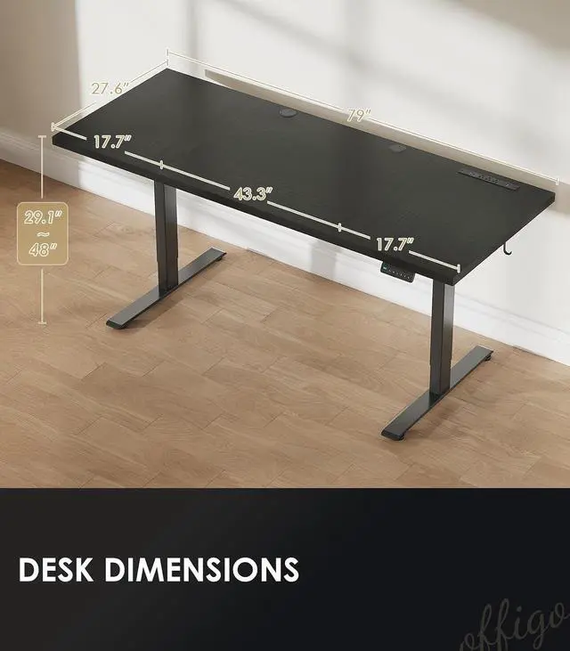 Alt view image 4 of 7 - 79 Inch Executive Electric Standing Desk, Height Adjustable Desk with Power Outlet & 1.38" Thick 3-Piece Desktop, Sit Stand Computer Desk for Home, Office, Conference Room, Black