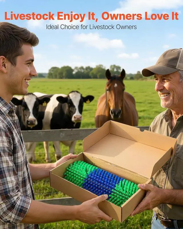 Alt view image 6 of 7 - Livestock Scratching Brush, 1PC Goat Scratcher Brush Post with 4 Screws, 16.9" x 7.5" Cow Scratcher for Back Itch Relief, Massage Grooming Scratch Tool for Horse Cattle Sheep Pig, Green & Blue