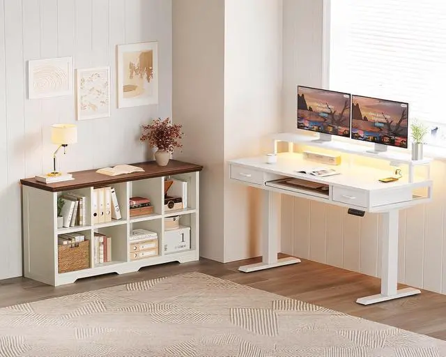 Alt view image 2 of 7 - 8 Cube Organizer Bookcase, Modern Farmhouse Open Shelf for Storage Bins & Decor, Display Bookshelf Console Closet for Living Room, Bedroom, Home Office, Walnut+White