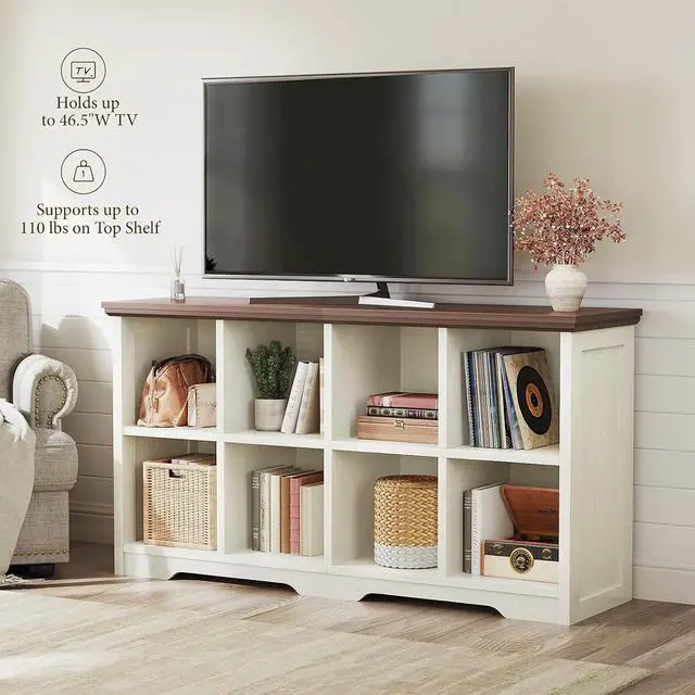 Alt view image 4 of 7 - 8 Cube Organizer Bookcase, Modern Farmhouse Open Shelf for Storage Bins & Decor, Display Bookshelf Console Closet for Living Room, Bedroom, Home Office, Walnut+White