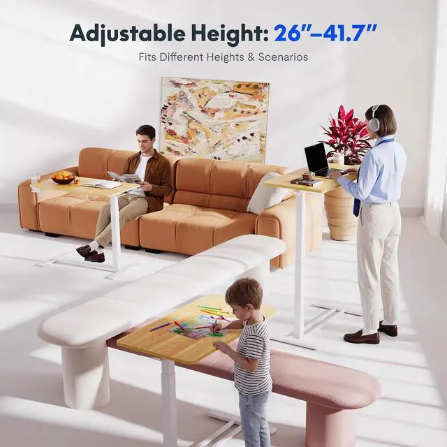 Alt view image 3 of 7 - H7 Adjustable Overbed Bedside Table with Wheels Pneumatic Mobile Standing Desk Laptop Desk Rolling Computer Cart Movable Table Hospital Home Use(31.5" W x 17.7" D, Maple Large)