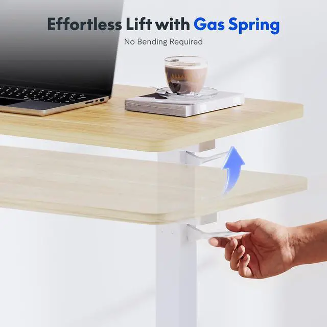 Alt view image 4 of 7 - H7 Adjustable Overbed Bedside Table with Wheels Pneumatic Mobile Standing Desk Laptop Desk Rolling Computer Cart Movable Table Hospital Home Use(31.5" W x 17.7" D, Maple Large)