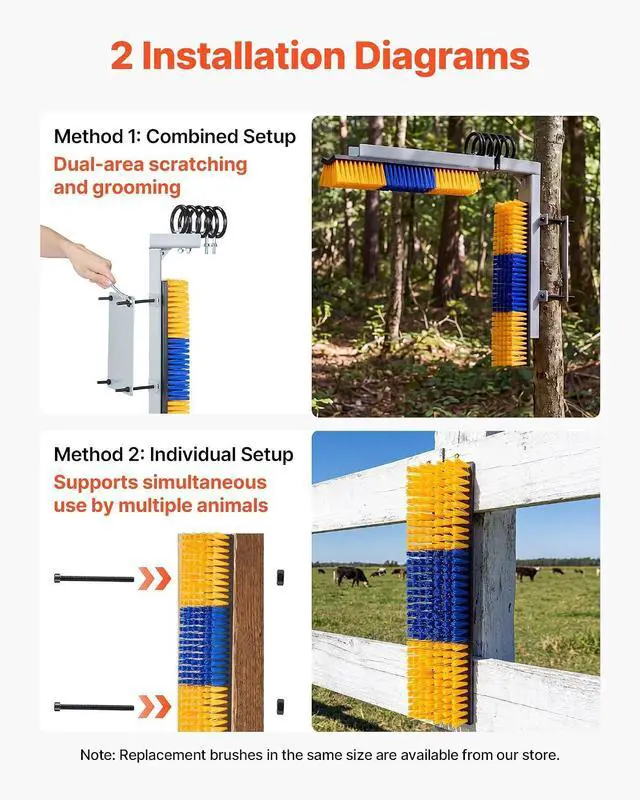 Alt view image 5 of 7 - Livestock Scratching Brush, 4PCS Goat Scratcher Brush Post with 16 Screws, 16.9"x3.9" Cow Scratcher for Back Itch Relief, Massage Grooming Scratch Tool for Horse Cattle Sheep Pig, Yellow & Blue