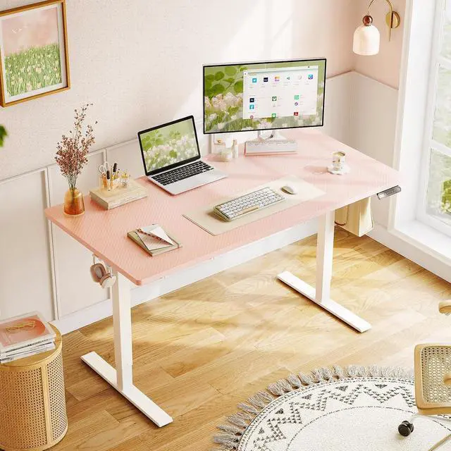Alt view image 2 of 7 - Electric Height Adjustable Standing Desk, 48 Inch Pink Computer Desk for Women Girls, Sit Stand Table for Home, Office, Bedroom