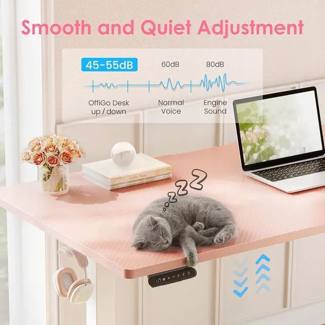 Alt view image 6 of 7 - Electric Height Adjustable Standing Desk, 48 Inch Pink Computer Desk for Women Girls, Sit Stand Table for Home, Office, Bedroom