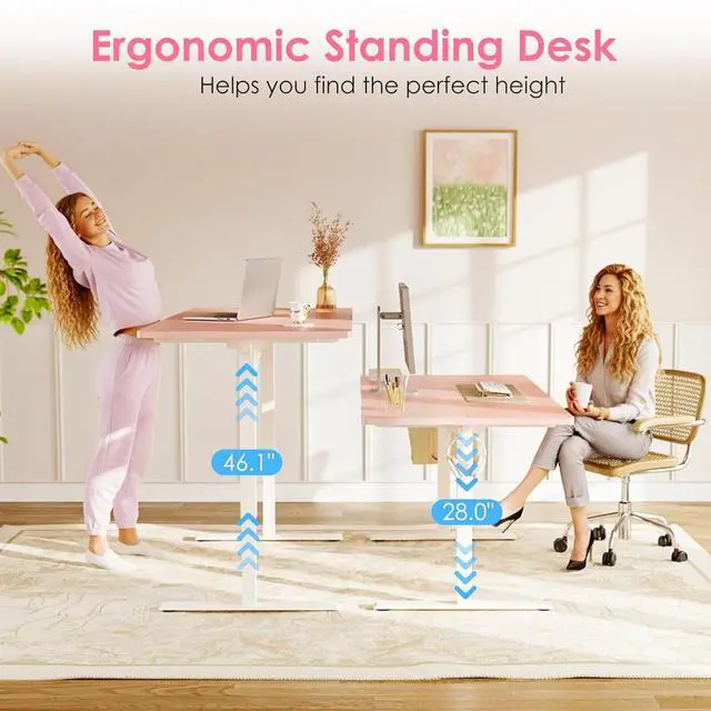 Alt view image 4 of 7 - Electric Height Adjustable Standing Desk, 48 Inch Pink Computer Desk for Women Girls, Sit Stand Table for Home, Office, Bedroom