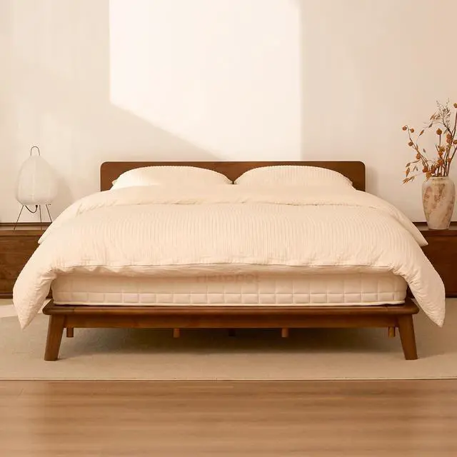 Main image of Hako G1 Solid Wood Platform Bed Frame Queen, Rubberwood, Tool-Free Assembly, 1500 lbs Heavy Duty, Storage Headboard with Charging Station, Low Profile Japandi Minimalist Design, Brown