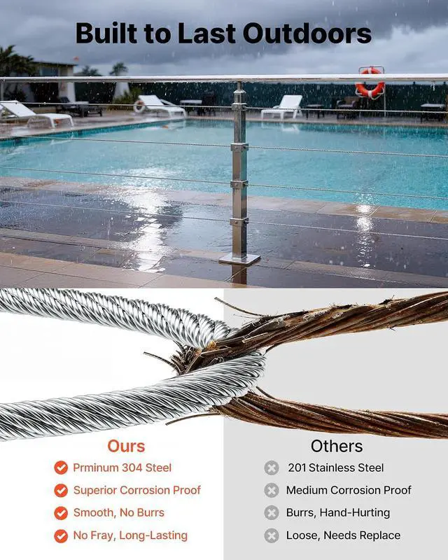 Alt view image 2 of 7 - 1/8 Inch Wire Rope Kit, 100 ft Length, 304 Stainless Steel Wire Cable with Cutter, 1600 lbs Breaking Strength, 7 x 7 Strands Construction, Steel Cable for Deck Railing System, Garden Trellis