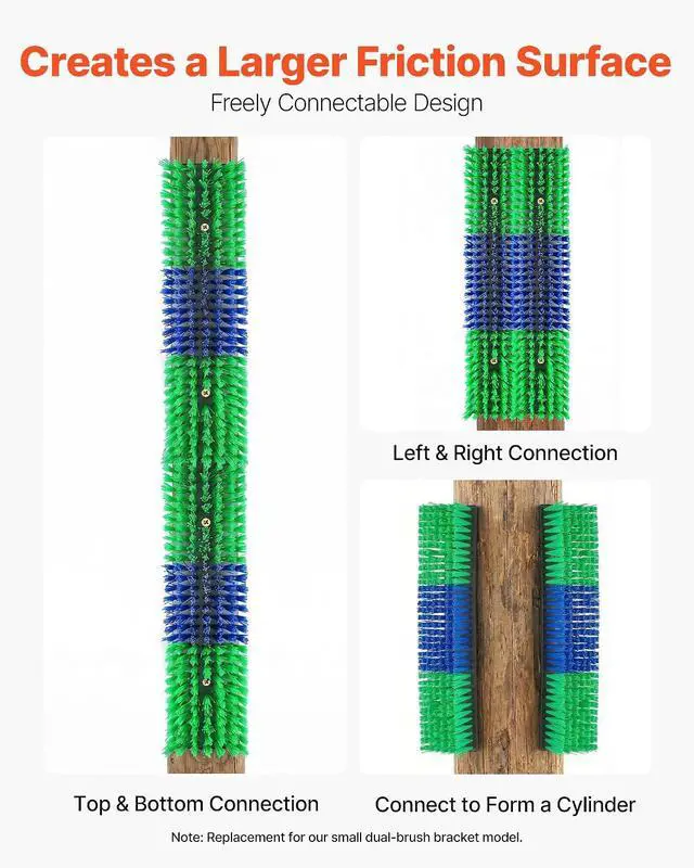 Alt view image 5 of 7 - Livestock Scratching Brush, 2PCS Goat Scratcher Brush Post with 8 Screws, 16.9" x 7.5" Cow Scratcher for Back Itch Relief, Massage Grooming Scratch Tool for Horse Cattle Sheep Pig, Green & Blue