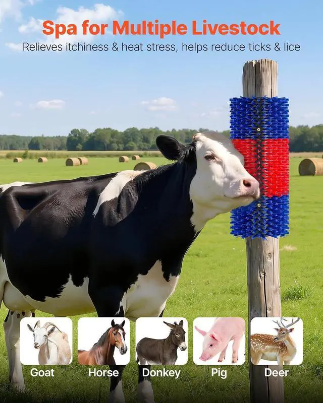 Alt view image 2 of 7 - Livestock Scratching Brush, 3PCS Goat Scratcher Brush Post with 12 Screws, 16.9" x 7.5" Cow Scratcher for Back Itch Relief, Massage Grooming Scratch Tool for Horse Cattle Sheep Pig, Blue & Red
