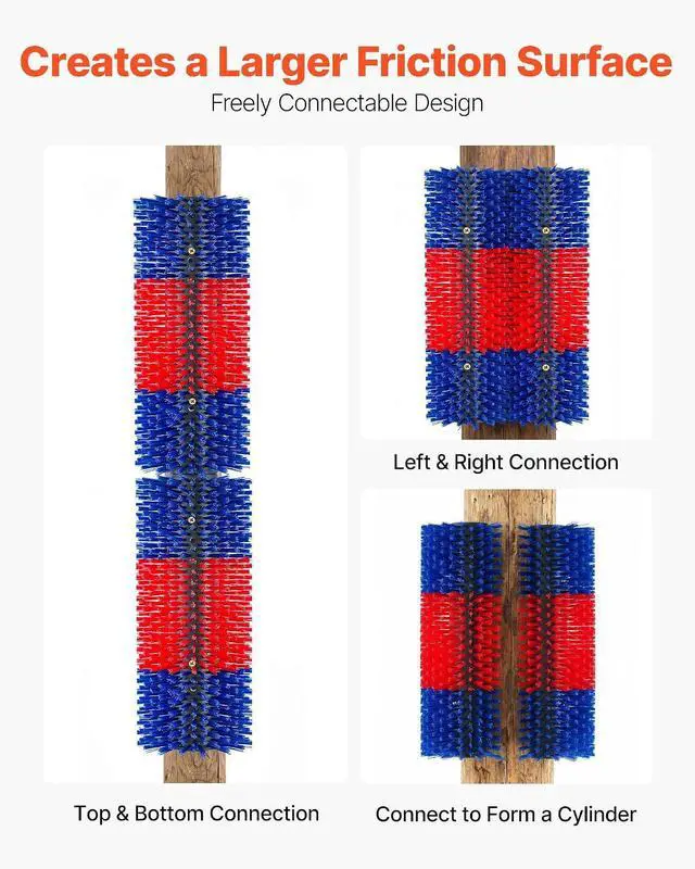 Alt view image 5 of 7 - Livestock Scratching Brush, 3PCS Goat Scratcher Brush Post with 12 Screws, 16.9" x 7.5" Cow Scratcher for Back Itch Relief, Massage Grooming Scratch Tool for Horse Cattle Sheep Pig, Blue & Red