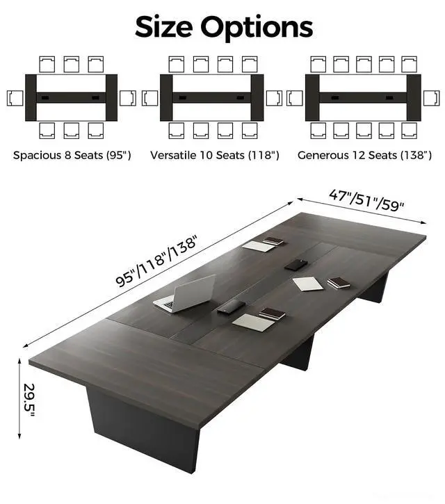 Alt view image 2 of 7 - 10FT Conference Table, Large Meeting Table for 10 People, Business Style Training Table with Charging Stations & 2" Thickened TableTop for Office Conference (Smoked Walnut & Gray, 118"L * 51"W * 30"H)