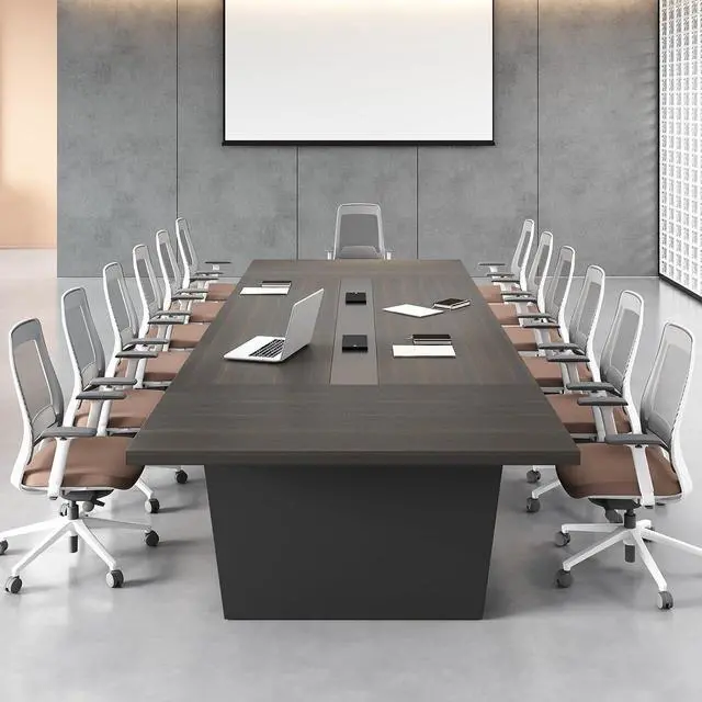 Main image of 10FT Conference Table, Large Meeting Table for 10 People, Business Style Training Table with Charging Stations & 2" Thickened TableTop for Office Conference (Smoked Walnut & Gray, 118"L * 51"W * 30"H)