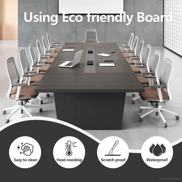 Alt view image 7 of 7 - 10FT Conference Table, Large Meeting Table for 10 People, Business Style Training Table with Charging Stations & 2" Thickened TableTop for Office Conference (Smoked Walnut & Gray, 118"L * 51"W * 30"H)