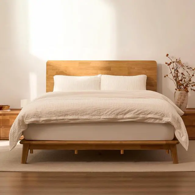 Main image of Hako G1 1500Ibs Solid Wood Platform Bed Frame King,Rubberwood,Tool-Free Fast Assembly,Low Profile Floating,Storage Shelf&Charging Station,Modern Scandinavian Japanese Minimalist, Natural Oak