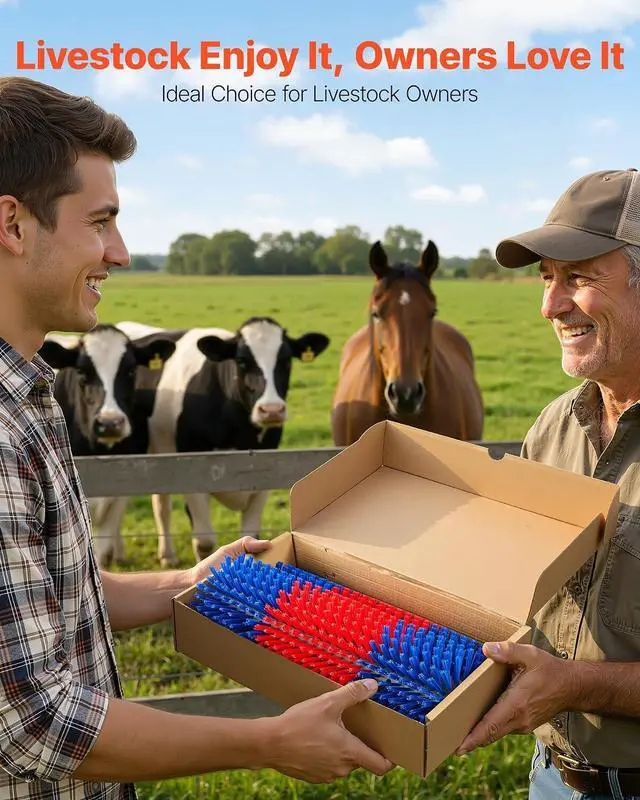 Alt view image 6 of 7 - Livestock Scratching Brush, 3PCS Goat Scratcher Brush Post with 12 Screws, 16.9" x 7.5" Cow Scratcher for Back Itch Relief, Massage Grooming Scratch Tool for Horse Cattle Sheep Pig, Blue & Red