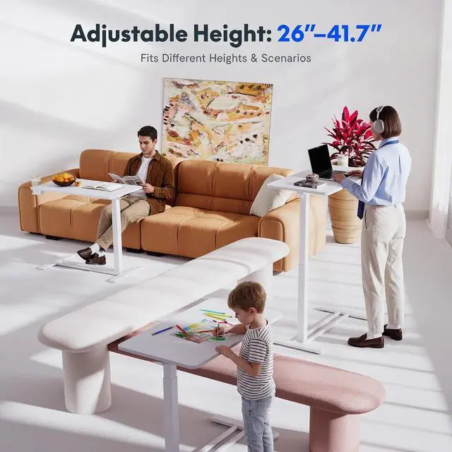 Alt view image 3 of 7 - H7 Adjustable Overbed Bedside Table with Wheels Pneumatic Mobile Standing Desk Laptop Desk Rolling Computer Cart Movable Overbed Table Hospital Home Use(27.6" W x 15.7" D, White)