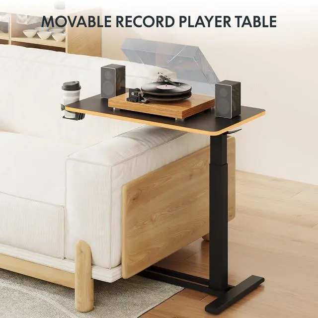 Alt view image 7 of 7 - H7 Adjustable Overbed Bedside Table with Wheels Pneumatic Mobile Standing Desk Laptop Desk Rolling Computer Cart Movable Overbed Table Hospital Home Use(31.5" W x 17.7" D, Black Maple Large)