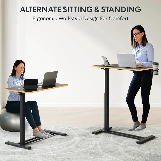 Alt view image 6 of 7 - H7 Adjustable Overbed Bedside Table with Wheels Pneumatic Mobile Standing Desk Laptop Desk Rolling Computer Cart Movable Overbed Table Hospital Home Use(31.5" W x 17.7" D, Black Maple Large)