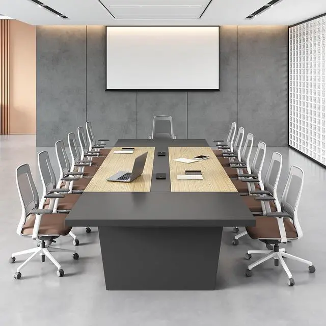 Main image of 10FT Conference Table for 10 People, Executive Office Table, Rectangular Boardroom Meeting Table with Built-in Power Outlets & USB Ports, 2" Thick Tabletop (Oak & Gray, 118" L * 51" W * 30" H)