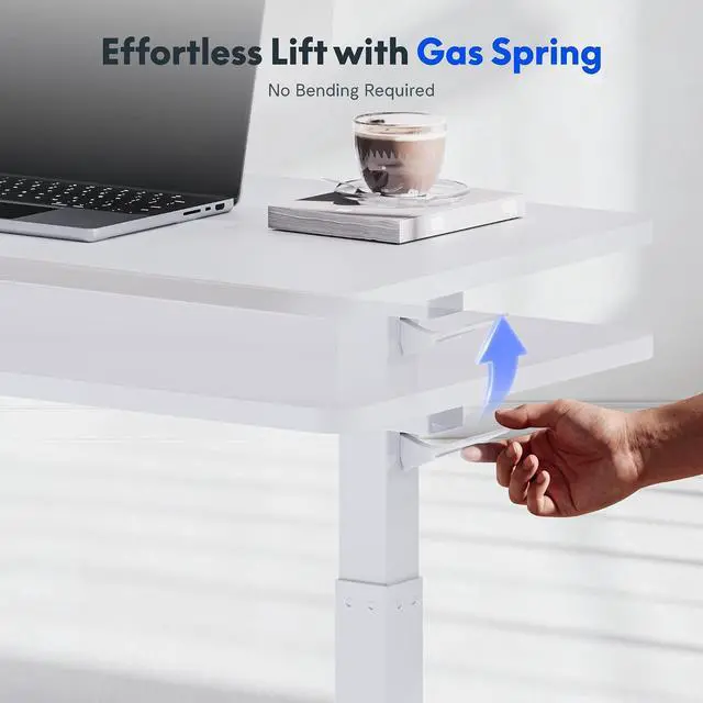 Alt view image 4 of 7 - H7 Adjustable Overbed Bedside Table with Wheels Pneumatic Mobile Standing Desk Laptop Desk Rolling Computer Cart Movable Overbed Table Hospital Home Use(27.6" W x 15.7" D, White)