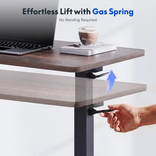 Alt view image 4 of 7 - H7 Adjustable Overbed Bedside Table with Wheels Pneumatic Mobile Standing Desk Laptop Desk Rolling Computer Cart Movable Table Hospital Home Use(27.6" W x 15.7" D, Mahogany Table)